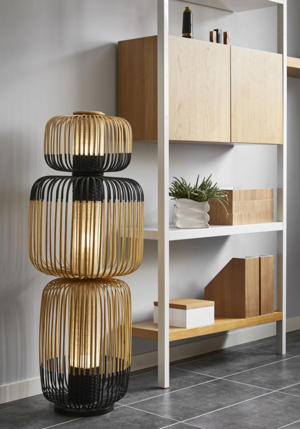Lampadaire bamboo light 3 lights noir, Forestier