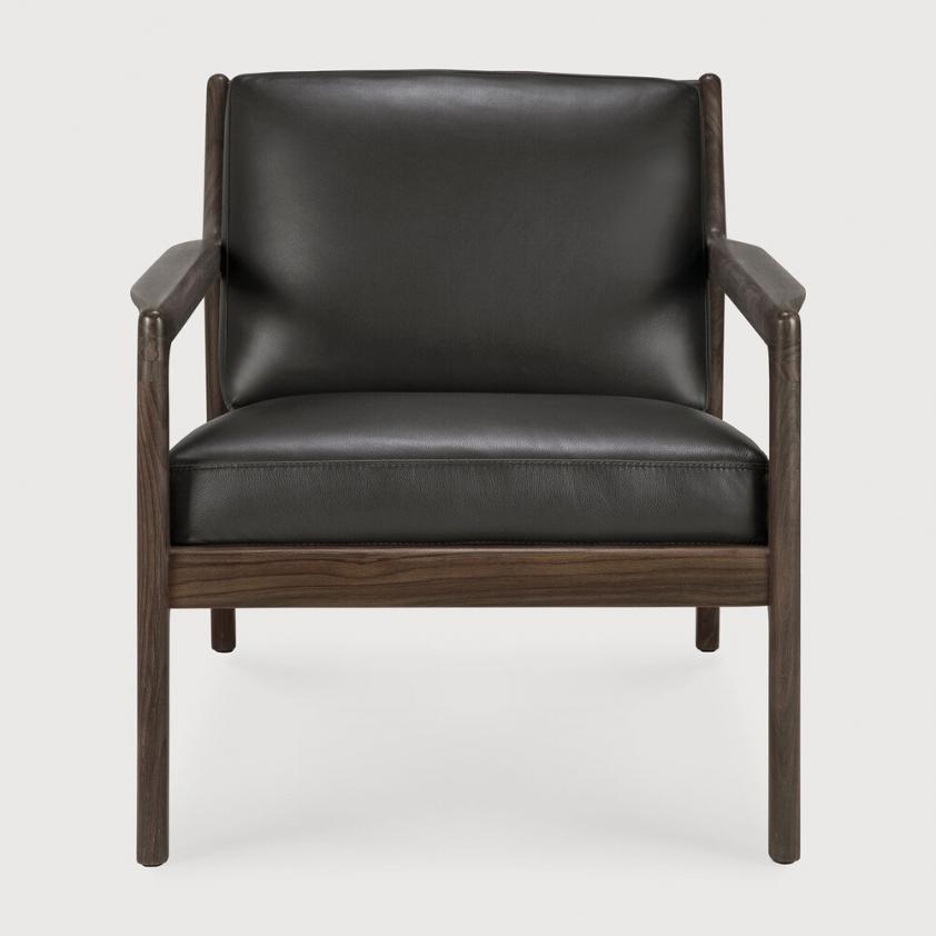 Fauteuil Jack en bois de rose - cuir noir, Ethnicraft