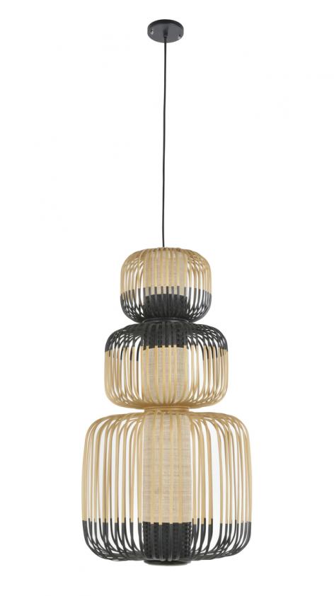 Suspension bamboo light 3 lights noir, Forestier