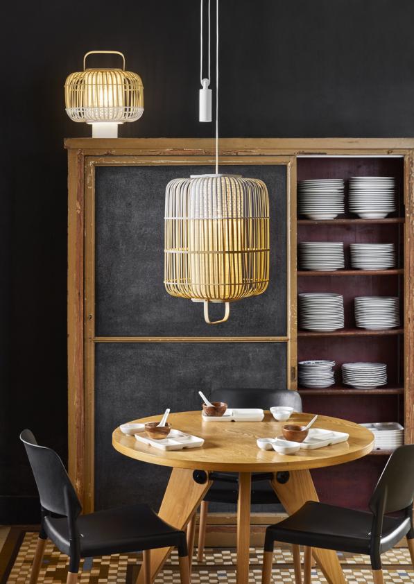 Suspension bamboo square L blanc, Forestier
