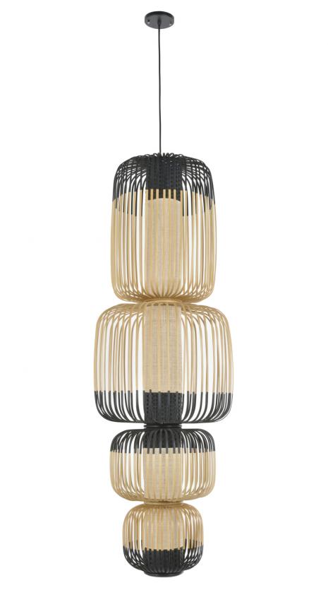 Suspension bamboo light 3 lights noir, Forestier
