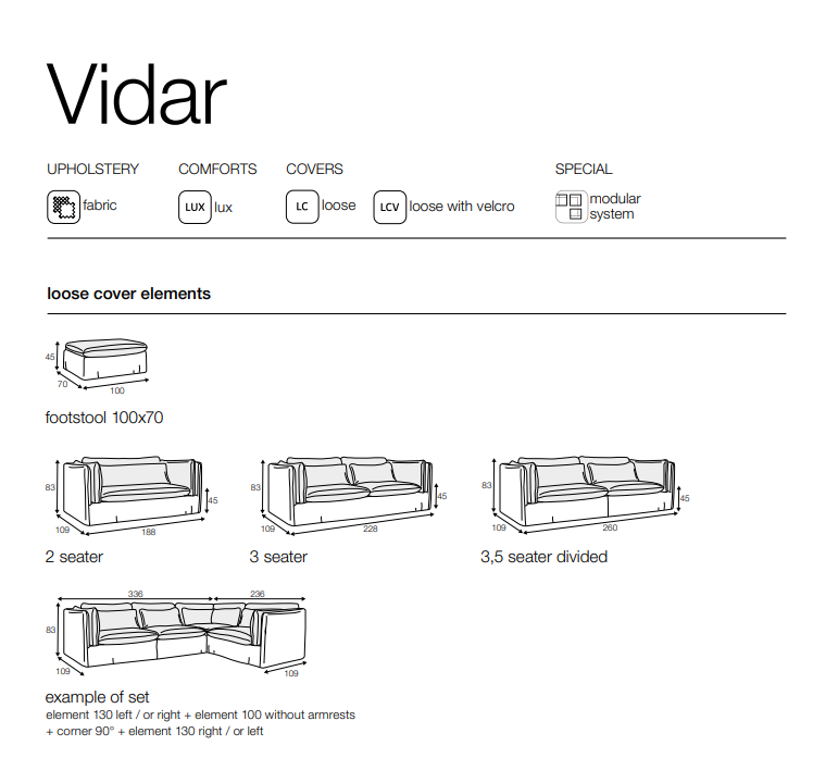 Canapé Vidar, Sits